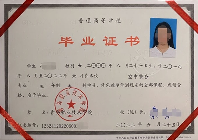德州青岛职业技术学院毕业证样本图片